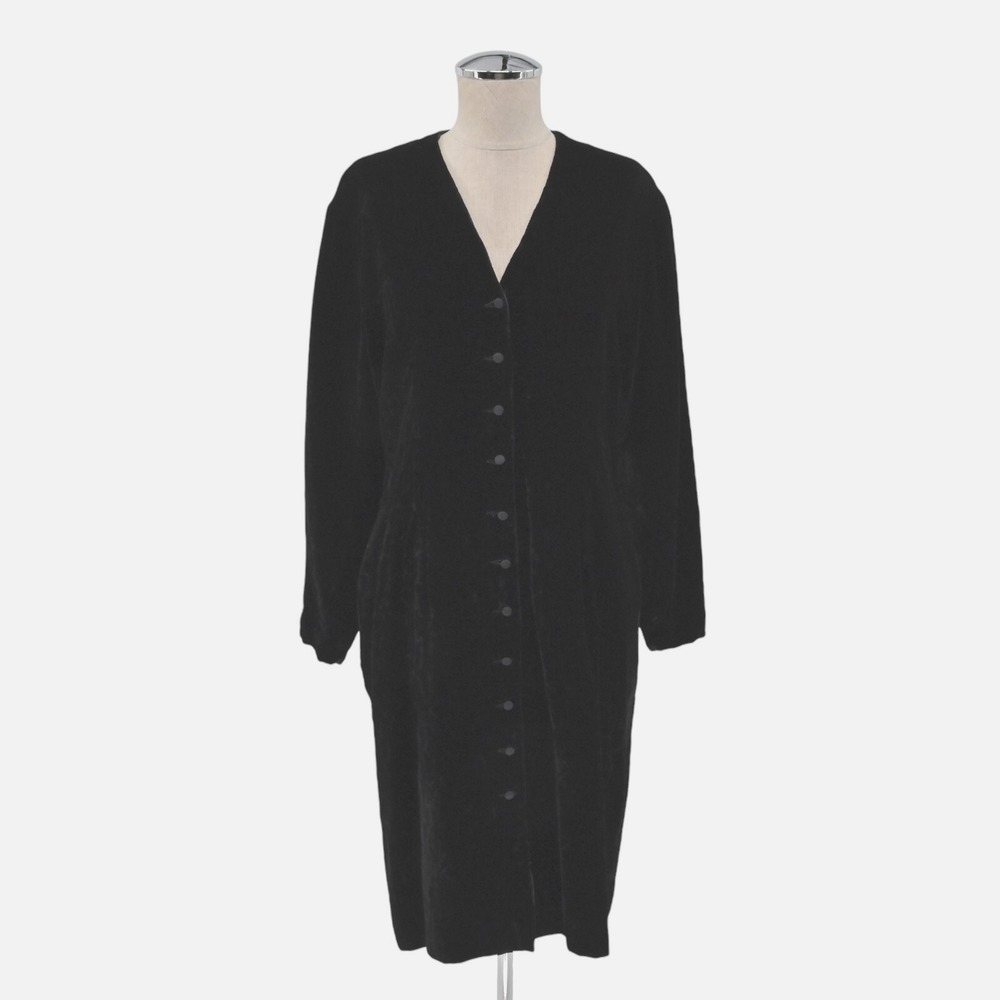 Vtg 80s GUY LAROCHE Velvet Dress Size M Whimsigoth Black Button‎ Long Sleeve